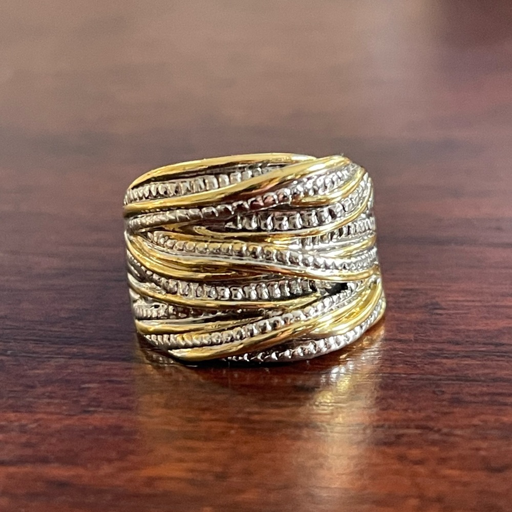 Gold & silver tone wide size 10.5 ring - Picture 2 of 10